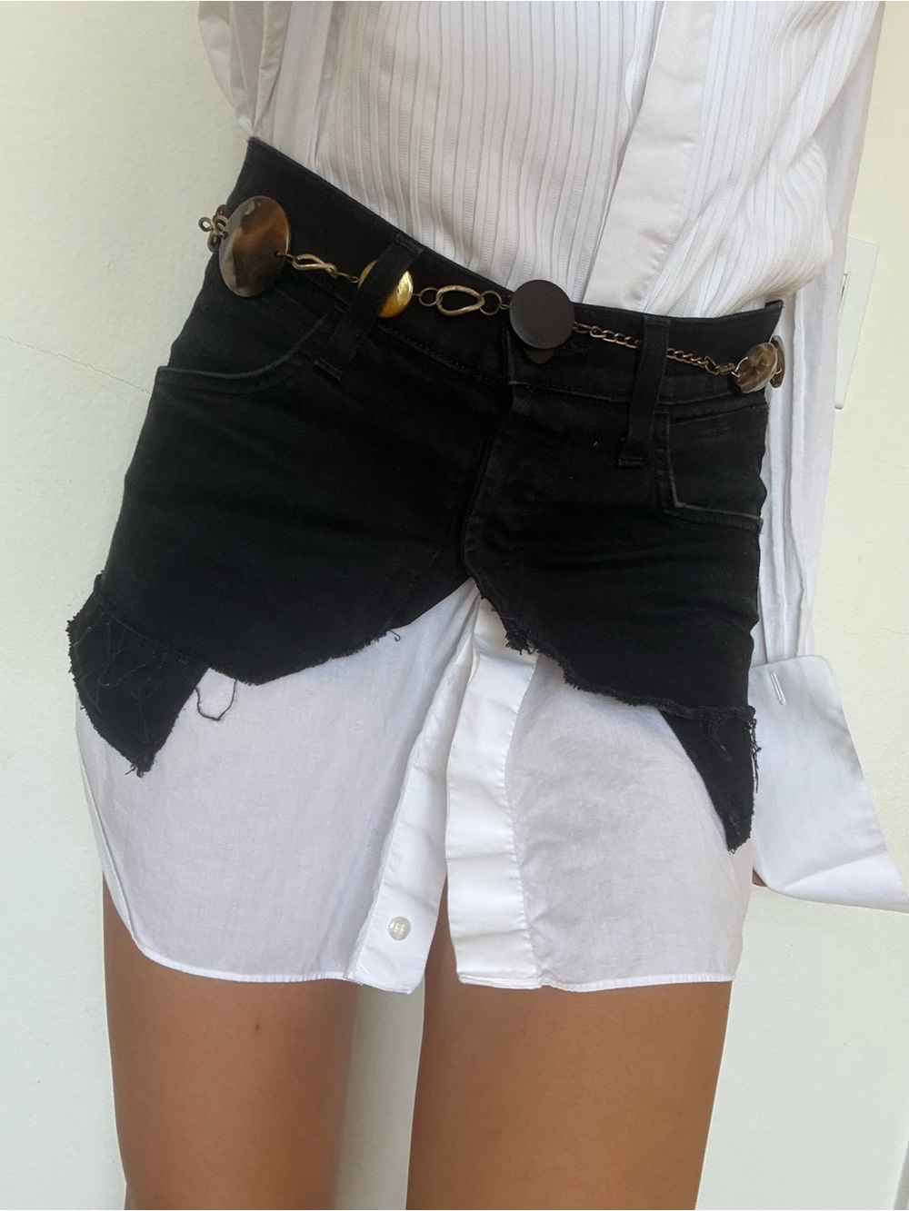 J Brand Upcycled Moto Jeans Black Denim Cutoff Belt Size 30